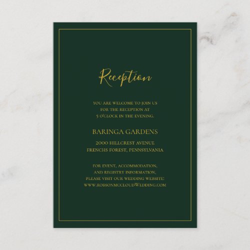 Simple Elegant Christmas  Green Wedding Reception Enclosure Card