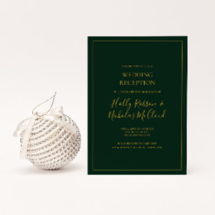 Simple Elegant Christmas   Green Wedding Reception Invitation