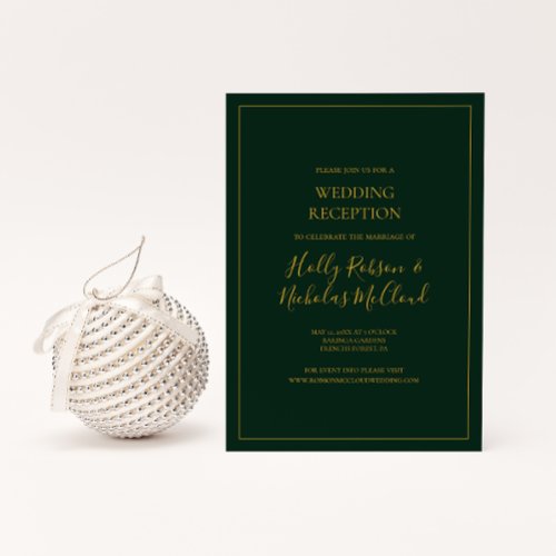 Simple Elegant Christmas  Green Wedding Reception Invitation