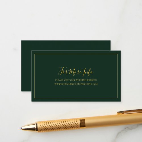 Simple Elegant Christmas  Green Wedding Website Enclosure Card