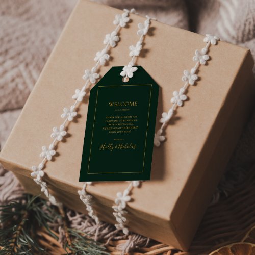 Simple Elegant Christmas  Green Wedding Welcome Gift Tags