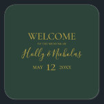 Simple Elegant Christmas | Green Wedding Welcome Square Sticker<br><div class="desc">This simple elegant Christmas | green wedding welcome square sticker is perfect for your minimalist modern winter wedding. The classic gold luxury calligraphy, along with the traditional green background, is sure to complete the colorful holiday vibe you're looking for. You can personalize with your own photos or graphics or keep...</div>