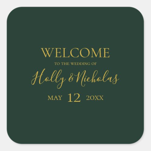 Simple Elegant Christmas  Green Wedding Welcome Square Sticker
