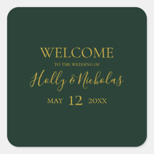 Simple Elegant Christmas Green Wedding Welcome Square Sticker