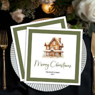 Simple Elegant Christmas House Custom Name Napkins