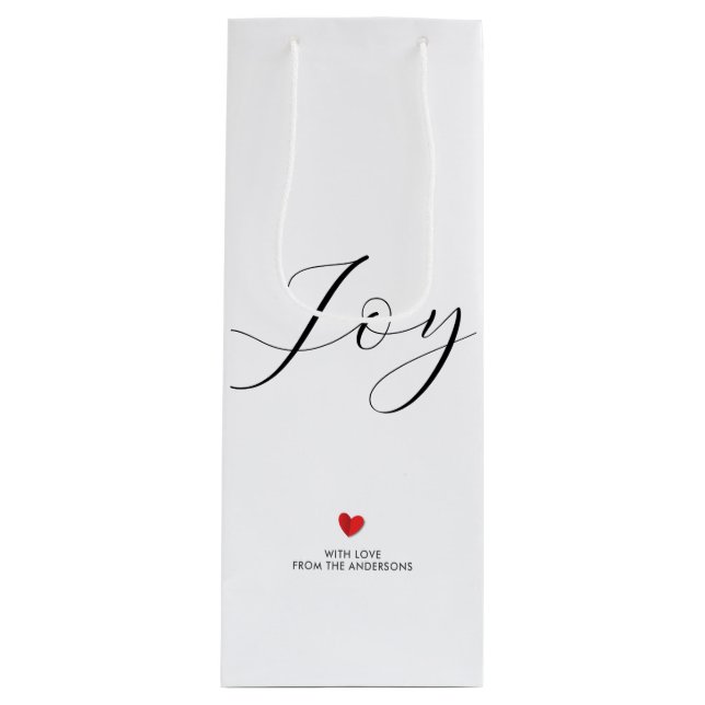 Simple Elegant Christmas Joy and Love Holiday Wine Gift Bag (Front)