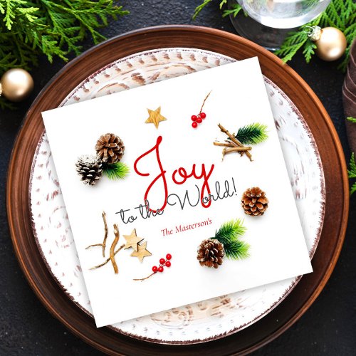 Simple Elegant Christmas Joy to the World Wreath Napkins