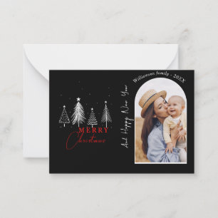 Simple Elegant Christmas Mini Family Photo Black Note Card