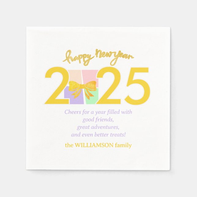 Simple Elegant Christmas New Year Gift Box Bow Napkins (Front)