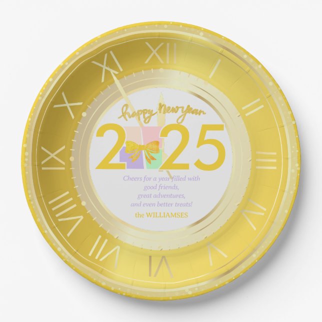 Simple Elegant Christmas New Year Gift Box Bow Paper Plates (Front)