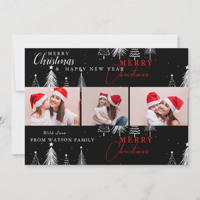 Simple Elegant Christmas Pin Tree Photo Card (Front)