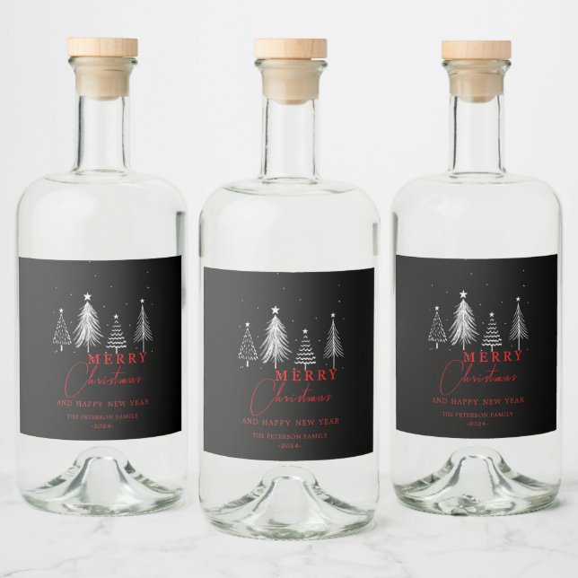 Simple Elegant Christmas Pine Tree | Black Liquor Bottle Label (Bottles)
