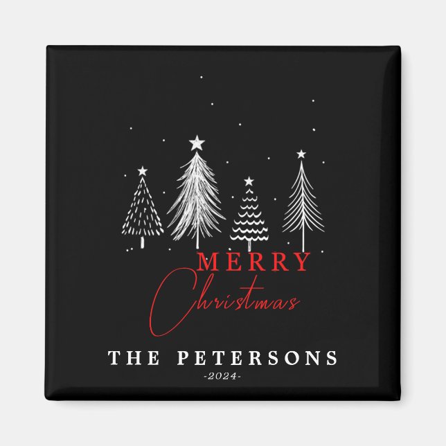 Simple Elegant Christmas Pine Tree | Black Magnet (Front)