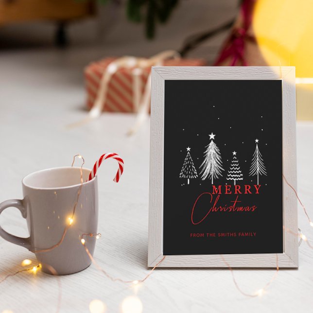 Simple Elegant Christmas Pine Tree Black Mini  Note Card (Creator Uploaded)