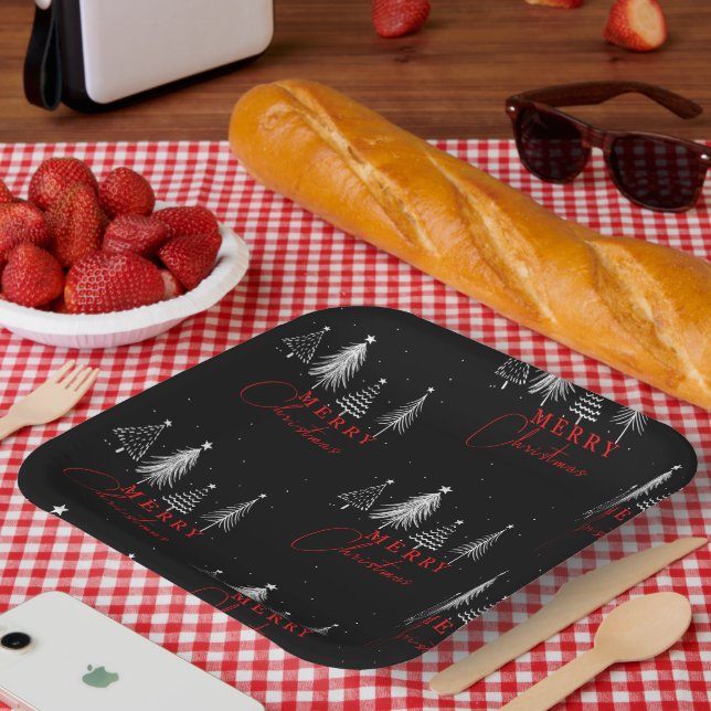 Simple Elegant Christmas Pine Tree | Black Paper Plates (Picnic)