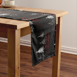 Simple Elegant Christmas Pine Tree Black Short Table Runner