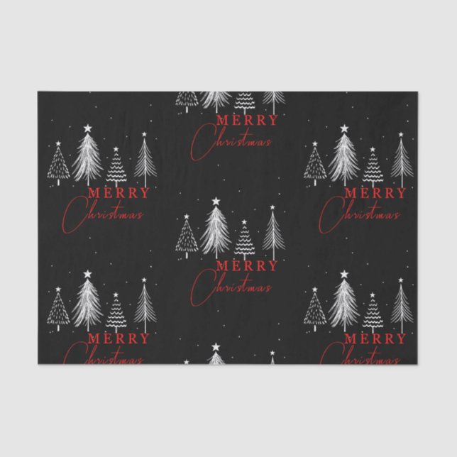 Simple Elegant Christmas Pine Tree | Black Tissue Paper (Front)