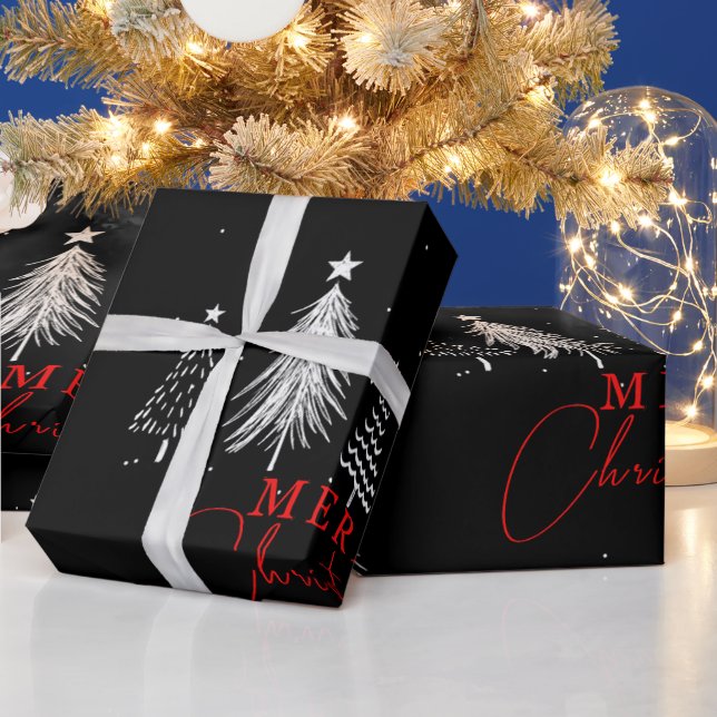 Simple Elegant Christmas Pine Tree | Black Wrapping Paper (Holidays)