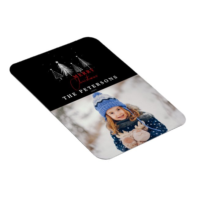 Simple Elegant Christmas Pine Tree Photo  Magnet (Right Side)