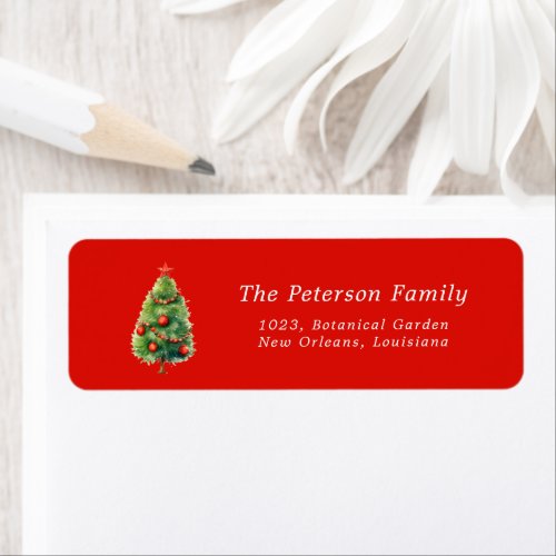 Simple Elegant christmas Pine Tree  Red Address Label