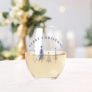 Simple elegant Christmas Pine Tree Stemless Wine Glass