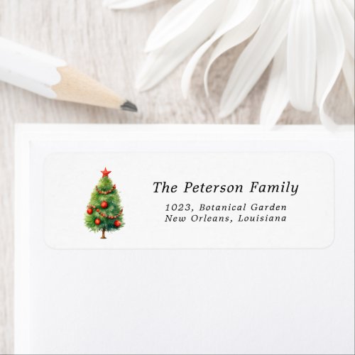 Simple Elegant christmas Pine Tree  White Address Label