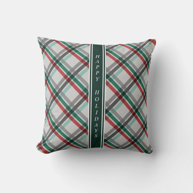 Simple Elegant Christmas Red Green Plaid Throw Pillow (Front)