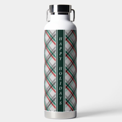 Simple Elegant Christmas Red Green Plaid Water Bottle