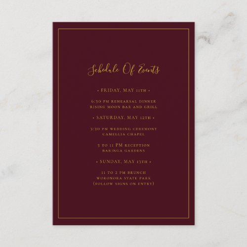 Simple Elegant Christmas Red Schedule of Events Enclosure Card