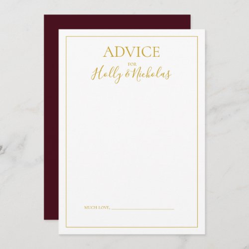 Simple Elegant Christmas  Red Wedding Advice Card