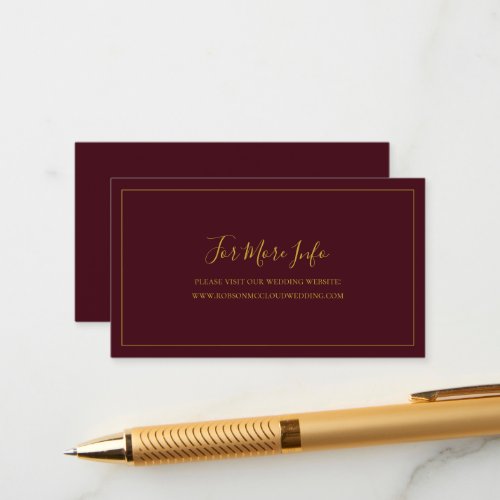 Simple Elegant Christmas  Red Wedding Website Enclosure Card