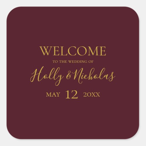 Simple Elegant Christmas  Red Wedding Welcome Square Sticker