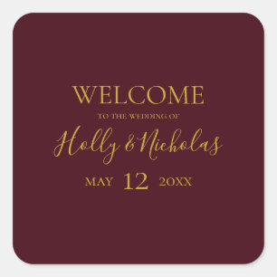 Simple Elegant Christmas Red Wedding Welcome Square Sticker