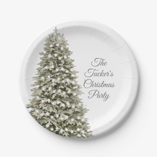 Simple Elegant Christmas Tree Christmas Party Paper Plates (Front)