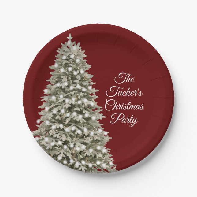 Simple Elegant Christmas Tree Christmas Party Red Paper Plates (Front)