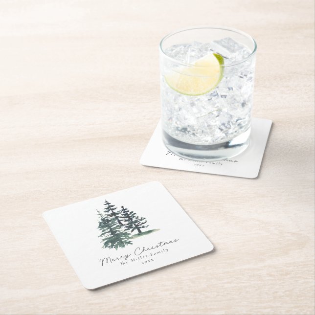 Simple Elegant Christmas tree | Pine tree  Square Paper Coaster (Insitu)