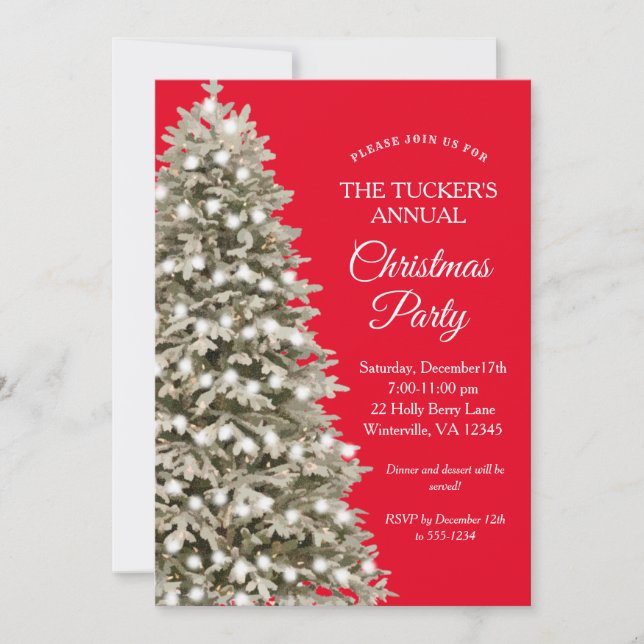 Simple Elegant Christmas Tree Red Christmas Party Invitation (Front)