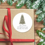 Simple Elegant Christmas Tree Return Address Classic Round Sticker<br><div class="desc">This elegant design features a snowy Christmas tree with lights. Click the customize button for more flexibility in modifying the text and the graphics! Variations of this design as well as coordinating products are available in our shop, zazzle.com/store/doodlelulu. Contact us if you need this design applied to a specific product...</div>