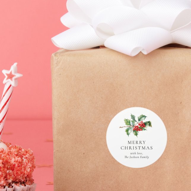 Simple Elegant Christmas Watercolor Botanical Classic Round Sticker (Creator Uploaded)