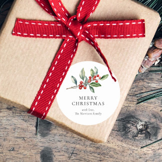 Simple Elegant Christmas Watercolor Botanical Classic Round Sticker