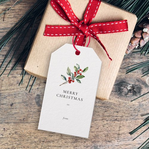Simple Elegant Christmas Watercolor Botanical Gift Tags