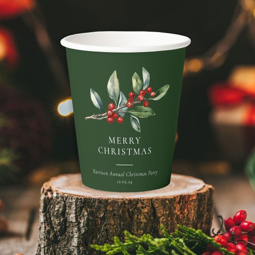 Simple Elegant Christmas Watercolor Botanical Paper Cups