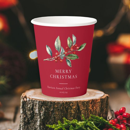 Simple Elegant Christmas Watercolor Botanical Paper Cups