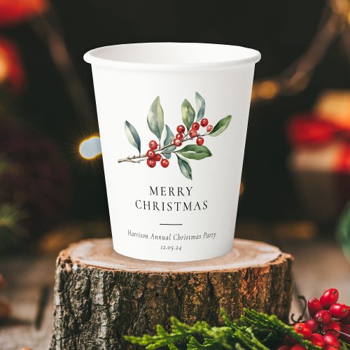 Simple Elegant Christmas Watercolor Botanical Paper Cups