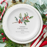 Simple Elegant Christmas Watercolor Botanical Paper Plates<br><div class="desc">Simple Elegant Christmas Watercolor Botanical Classic paper plates features a beautiful watercolor illustration of seasonal greenery and holly berries,  along with elegant type.</div>
