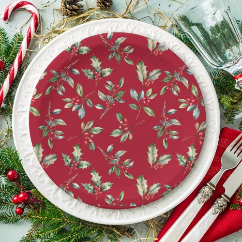 Simple Elegant Christmas Watercolor Botanical Paper Plates