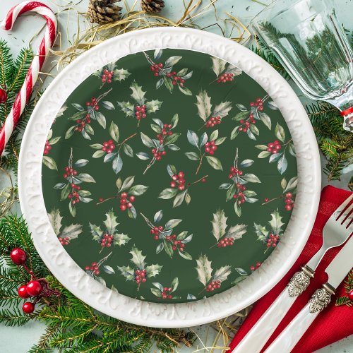 Simple Elegant Christmas Watercolor Botanical Paper Plates