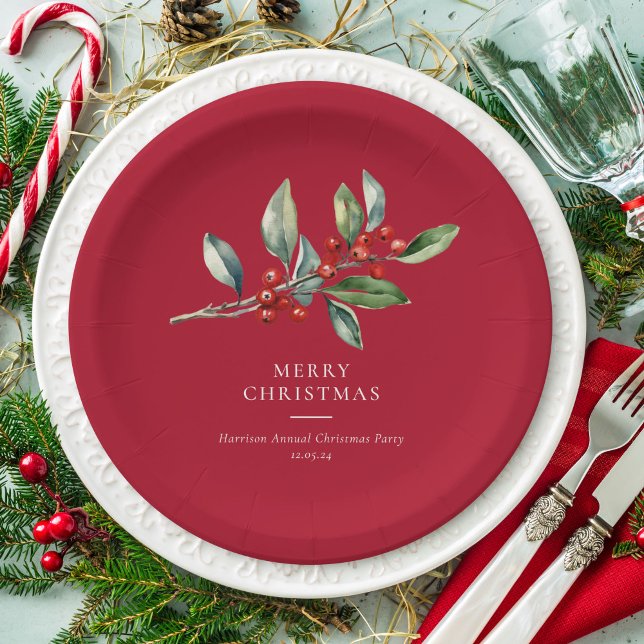 Simple Elegant Christmas Watercolor Botanical Paper Plates (Creator Uploaded)