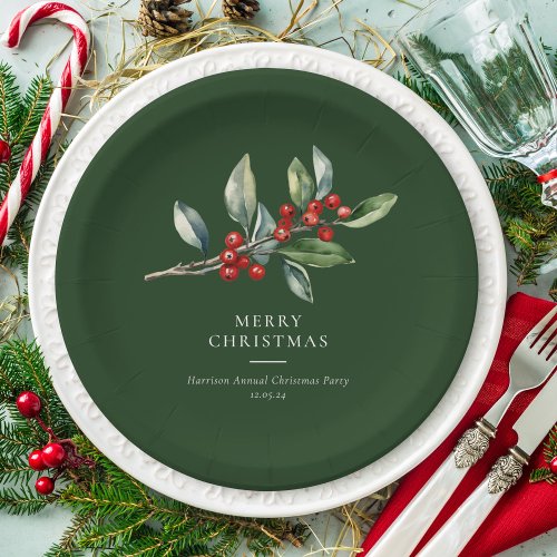 Simple Elegant Christmas Watercolor Botanical Paper Plates