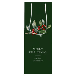 Simple Elegant Christmas Watercolor Botanical Wine Gift Bag